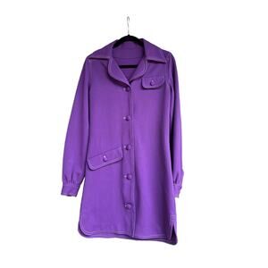 Vintage 70s 1970s Dagger Collar Button Up Retro Purple Knit Shirt Dress